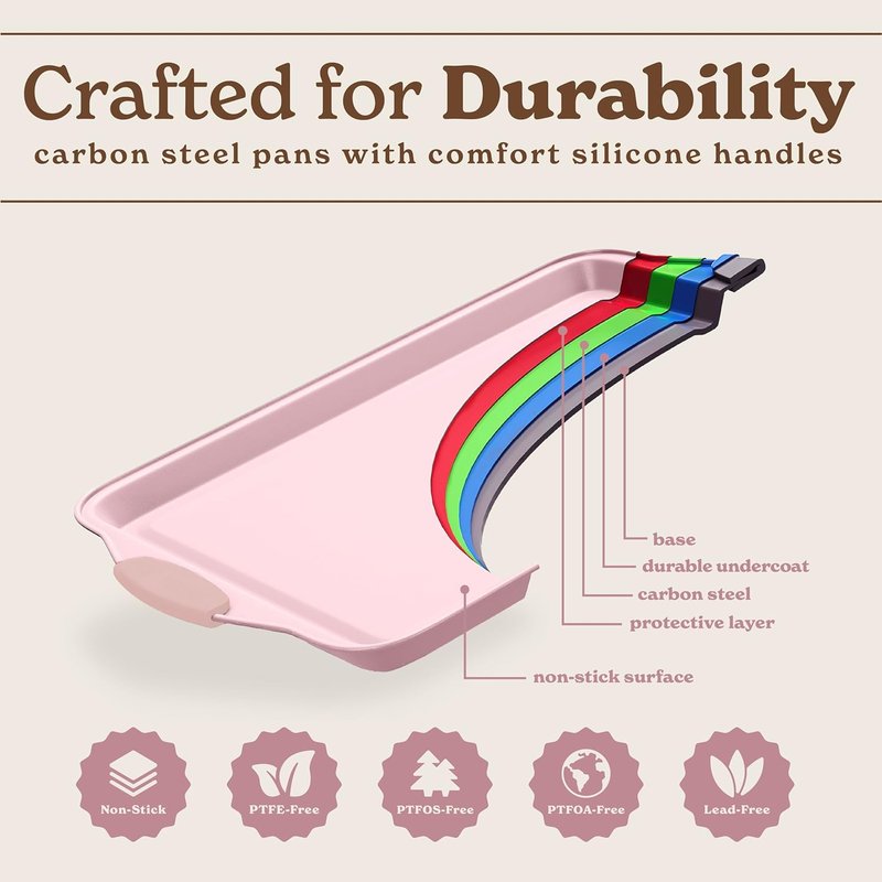 Country Kitchen Nonstick Bakeware Set - Heavy Duty, Easy Release, Stackable, Pink | 10 Pieces
