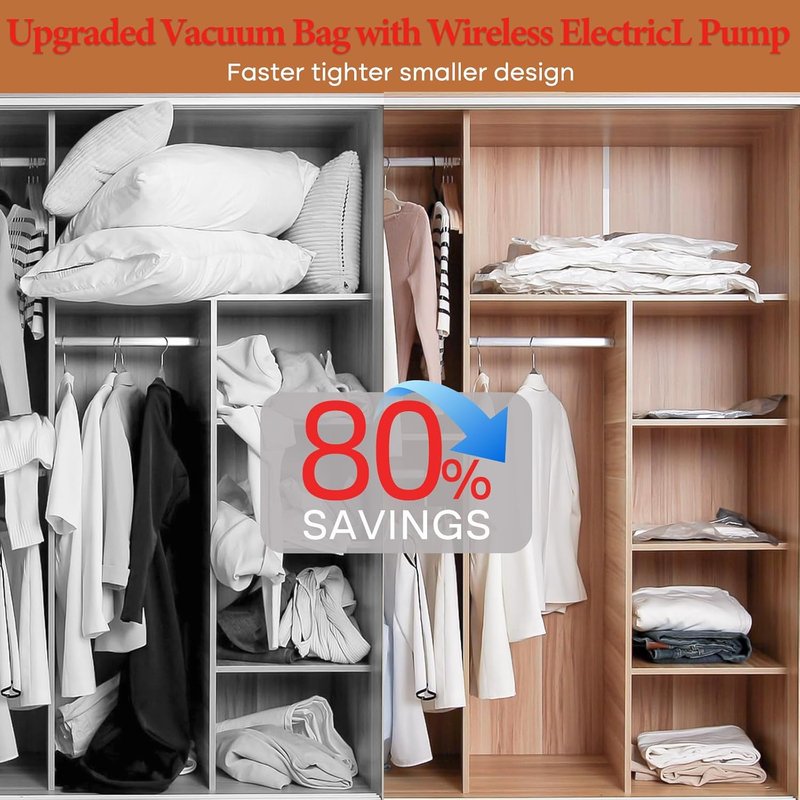 Vacbird Travel Vacuum Storage Bags - 12 Pack with Rechargeable Cordless Pump | Compression Packing for Clothes, Blankets & Pillows