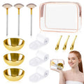 13 Pcs Esthetician Supplies 3 Gold Bowls Stainless Steel 3 Gold Skincare Spatula Metal 3 Facial Fan Brushes 3 White Facial Headbands Esthetician Clear Cosmetic Bag with Zipper for Women Facials