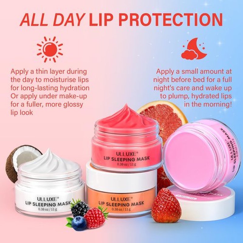 Lip Mask Set 4 Pcs, Lip Care Gifts for Women & Teen Girls, Overnight Lip Sleeping Mask with Shea Butter, Hyaluronic Acid & Vitamin C, Nourishes Hydrates Dry, Flaky Lips, Moisturizing Lip Balm