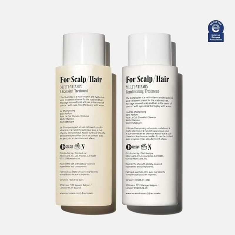 Nécessaire The Hair Duo - Fragrance-Free Shampoo & Conditioner Set | Full-Size with Hyaluronic Acid & Vitamin B Complex