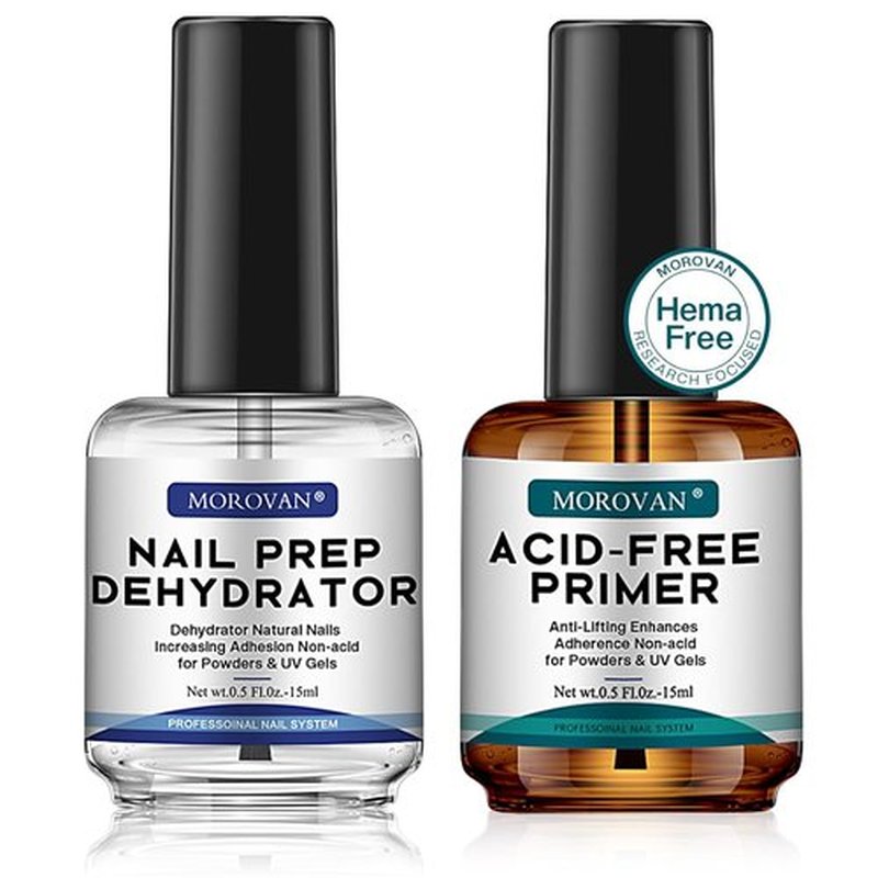 Morovan Nail Prep Dehydrate Primer - Acid-Free Formula for Acrylic & Gel Polish | Fast-Drying Bonding Agent Gift Set