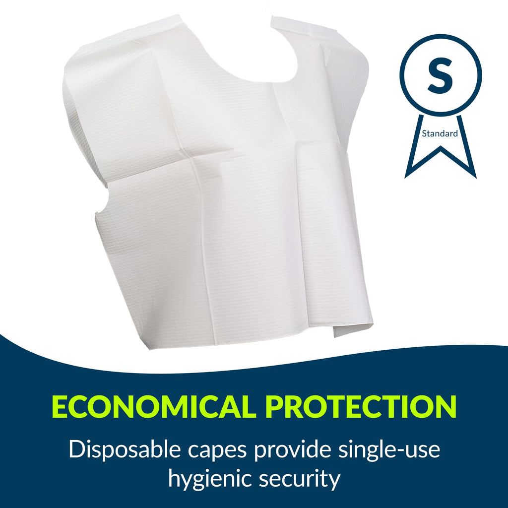TIDI 911 Avalon Capes, White (Pack of 100) ― Tissue/Poly/Tissue ― Short-Sleeve, Open-Back Exam Capes ― Short, Disposable Medical Gowns ― Standard Size (30” x 21”) ― Latex-Free Medical Supplies