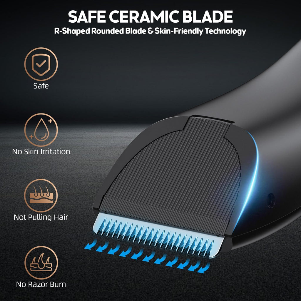 FlyCoco Body Hair Trimmer for Men and Women, Electric Groin and Body Hair Shaver - No Nick, No Cut, No Razor, No Burn Pubice Electric Shaver, Waterproof Full Body Groomer with Standing Recharge Dock