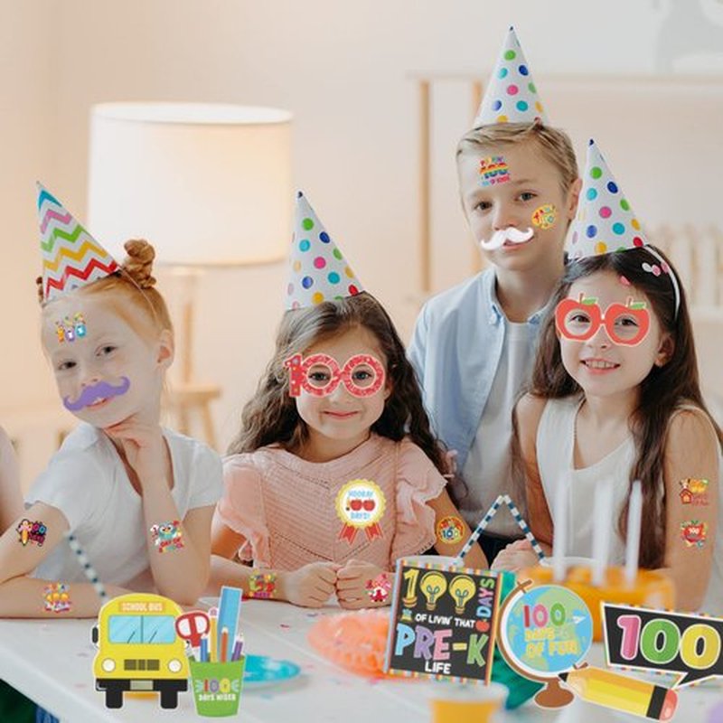 100th Day Of School Temporary Tattoos, 72 pcs Happy 100 Days of School Face Tattoos for Kids 100 Days Smarter Party Supplies, Hooray 100 Days Tattoo Stickers for 100Days Party Decoration, 100 Day of School Gift Bags Fillers