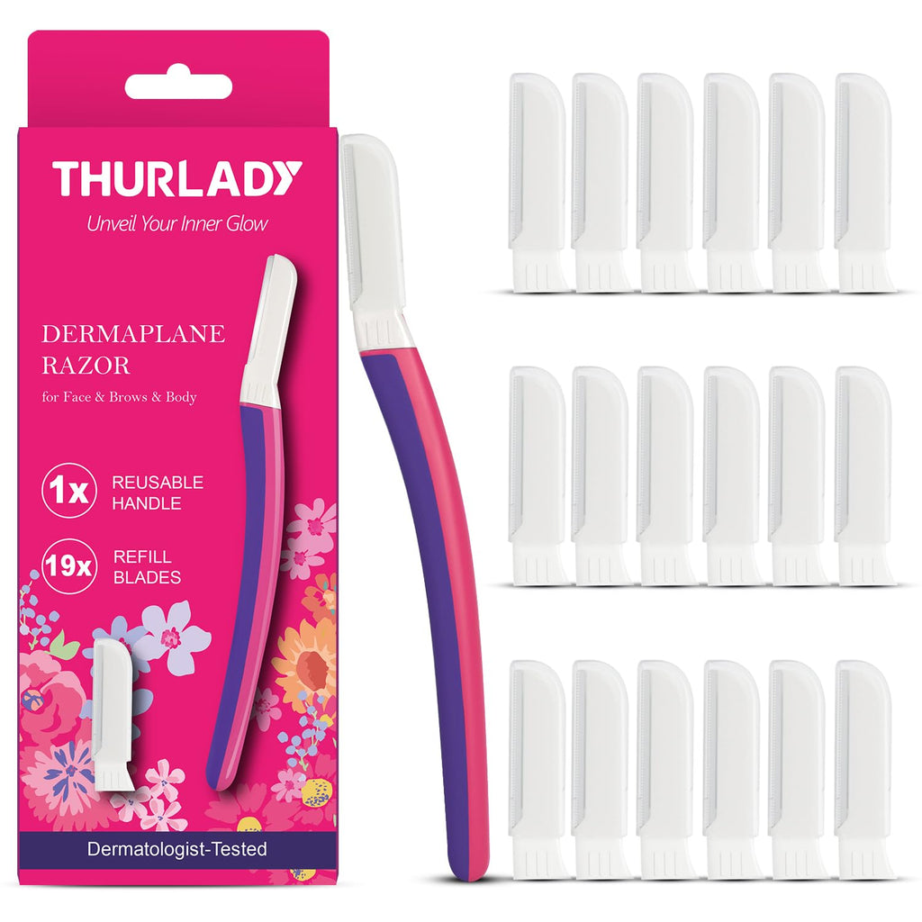 THURLADY Dermaplane Razor Kit, Peach Fuzz Remover & Facial Exfoliating Tool