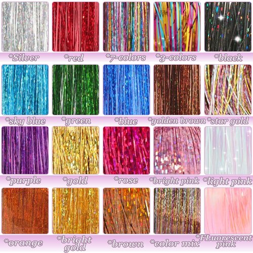 Hair Tinsel Kit, Fairy Tinsel Hair Extensions With Tool 3000 Strands 20 Colors Holographic Heat Resistant Sparkling Hair Glitter (3000 Strands 48 Inch, 20 Colors)