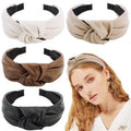 TOBATOBA Leather Headbands for Women, 4Pcs PU Leather Knotted Headband for Women, Top Knot Headband, Diademas Para Mujer De Moda, Neutral Cute Womens Fashion Headband, Hair Accessories for Women Girls