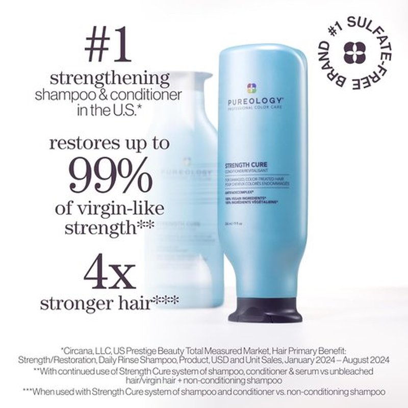 Pureology Strength Cure Shampoo & Conditioner Set | Strengthens Color-Treated Hair, Sulfate-Free & Vegan
