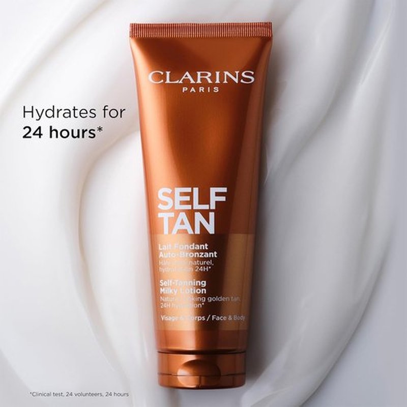 Clarins Self-Tanning Milky Lotion - Buildable, Streak-Free Tanner for Face & Body | Natural Sun-Kissed Glow | 4.5 Ounces
