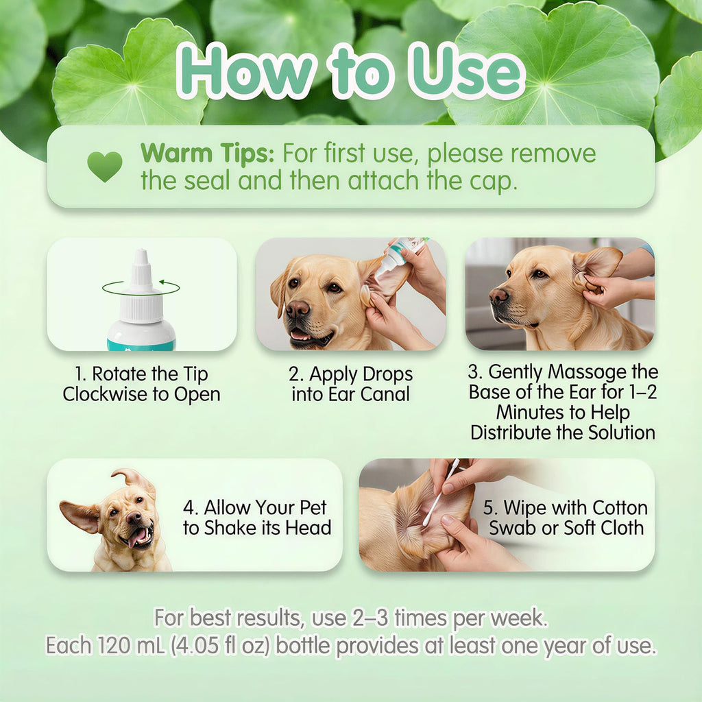 Cabishy Dog & Cat Ear Cleaner for Itchy, Smelly Ears – Gentle Ear Wax Removal & Soothing Ear Wash with Centella Asiatica, Alcohol-Free Pet Ear Cleaning Solution for Dogs & Cats (4oz)
