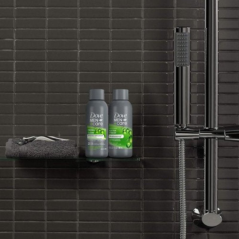 Dove Men+Care Travel Essentials Bundle – Extra Fresh Body & Face Wash & Fresh + Clean 2-in-1 Shampoo, 3 Oz Ea