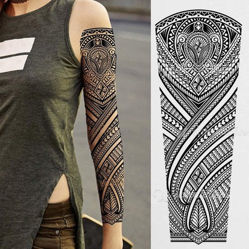 Tatodays 2 x Temporary tattoo turtles stick on black maori tribal body art sticker transfer for arms shoulder Aztec Polynesian Samoan Hawaiian for adult men and women luau party fancy dress