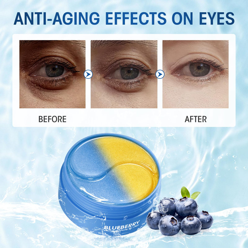 30 Pairs (60pcs) Under Eye Patches, Multi-Moisturizing Under Eye Mask Patches with Blueberry Extract,Cooling Eye Patches for Puffy Eyes and Dark Circles,Overnight Eye Patches for Night Shift Workers