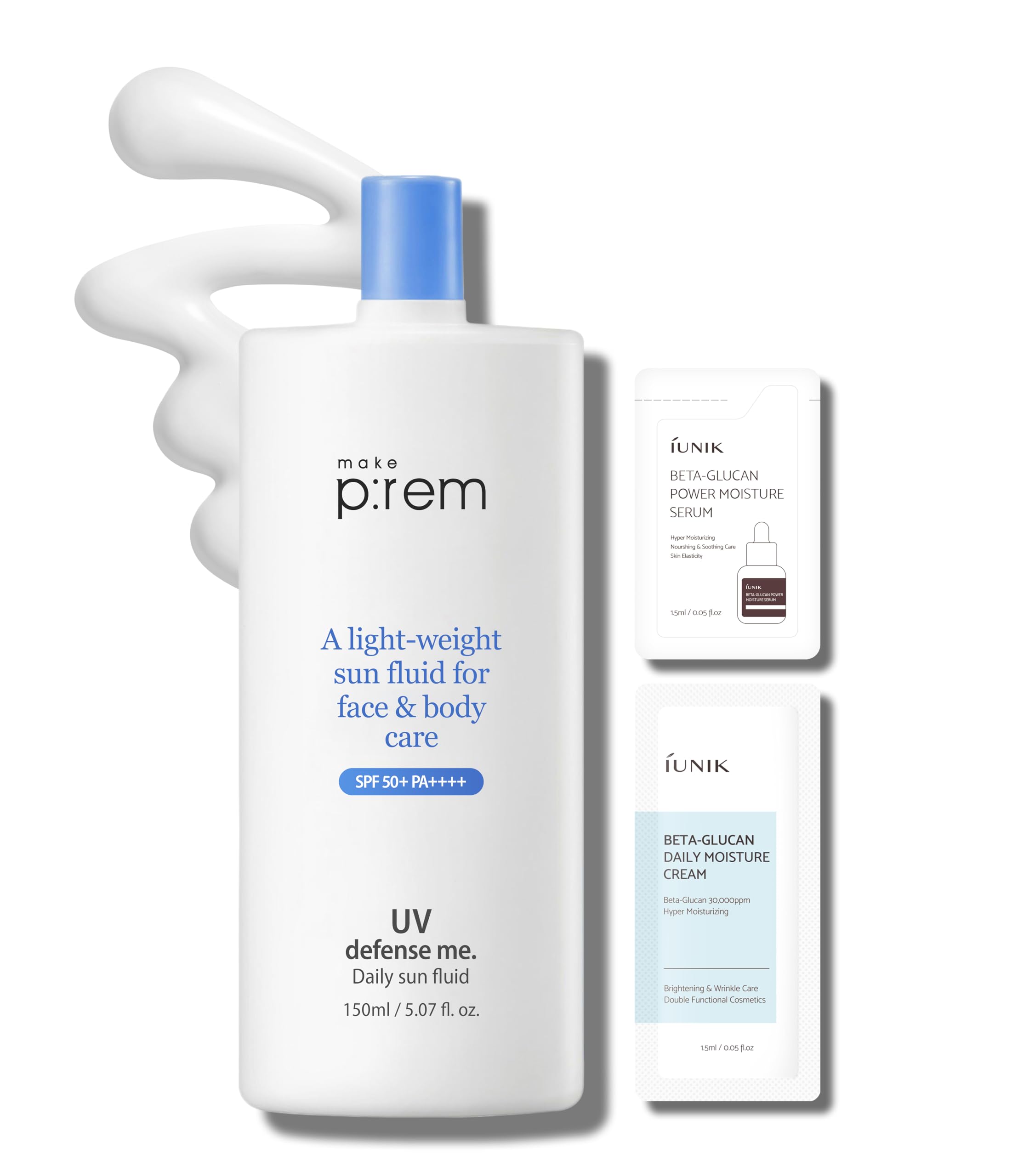 MAKEPREM Defense Me Daily Vegan Sun Fluid Non-greasy Calming Hydrating SPF 50+PA++++ Sunblock Reef-safe UV Broad Protection Sunscreen Blue Ray Sensitive Acne-Prone Oily Skin Face Body Korean Skincare