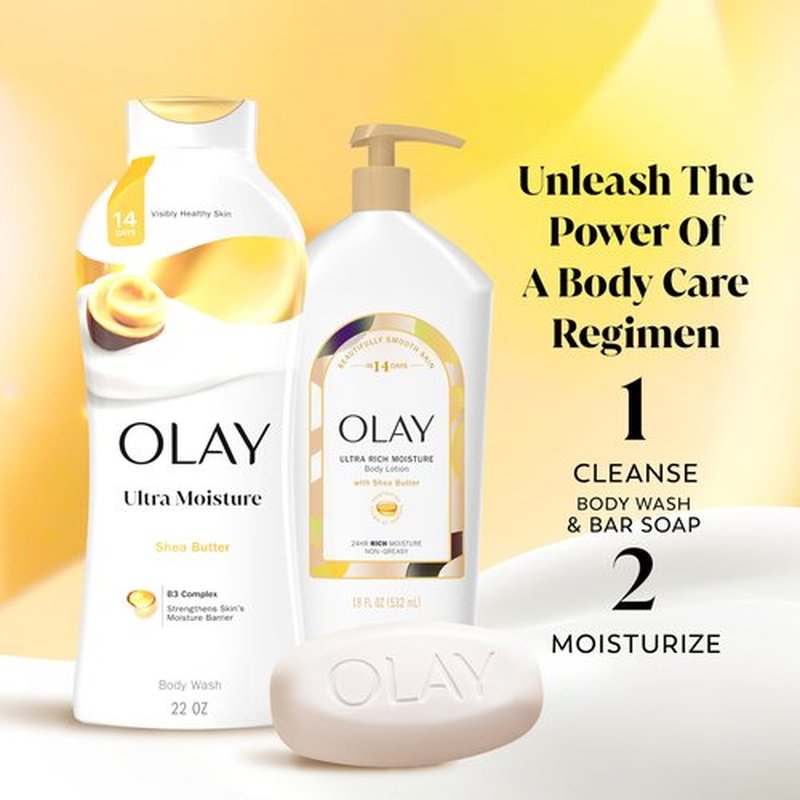Olay Beauty Bar, Ultra Moisture,10x More Moisturizers, Nourishing Conditioners, Smooth & Gentle on Skin, Vitamin B3 Complex, For All Skin Types, Shea Butter Scent, 3.17 oz, (Pack of 8)
