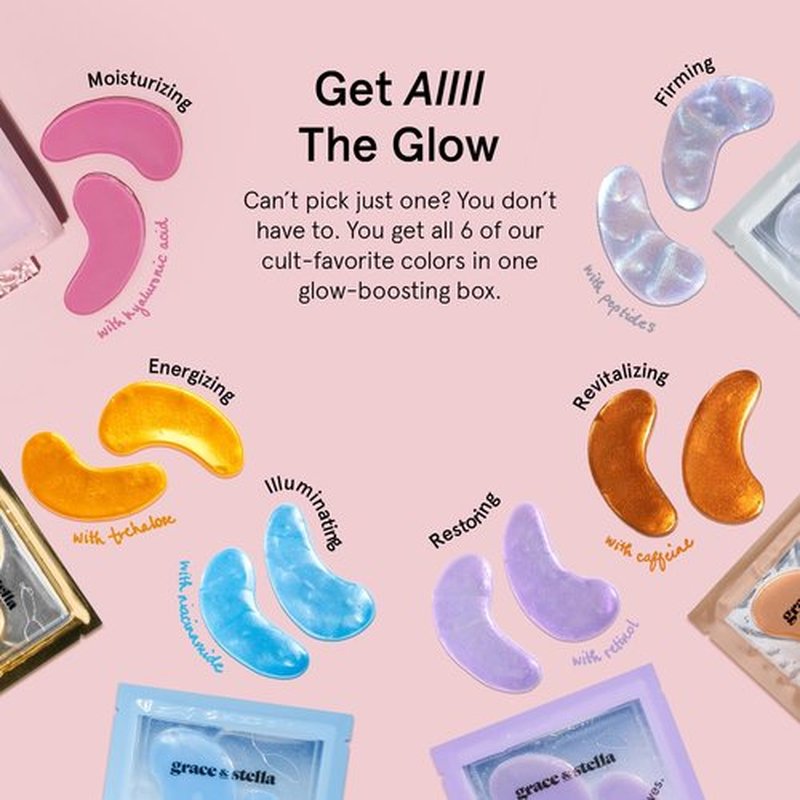 Grace & Stella Under Eye Mask Variety Pack - 18 Pairs of Gel Patches for Dark Circles | 6 Colors - Perfect Mother's Day Gift for Women