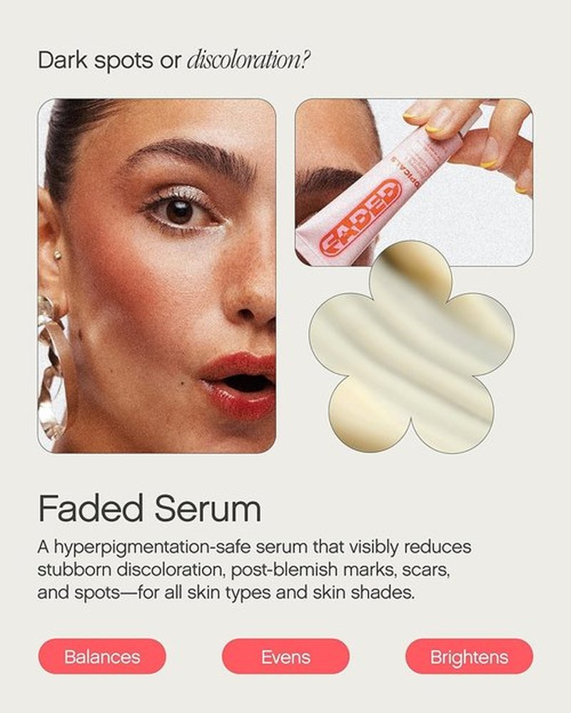 Topicals Faded Brightening Serum - Reduces Discoloration & Scars | Kojic Acid & Niacinamide | 0.5 Fl Oz