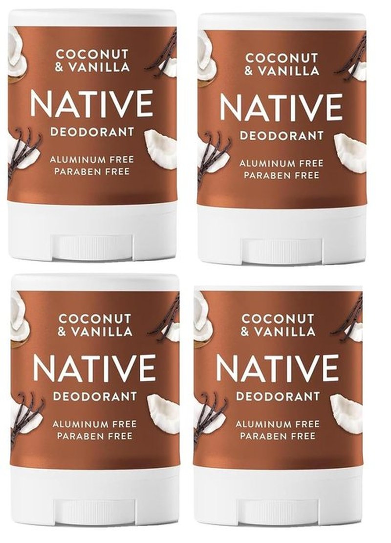 Native Deodorant - Aluminum Free Coconut & Vanilla Scent - Travel Size 0.5oz (Pack of 4)