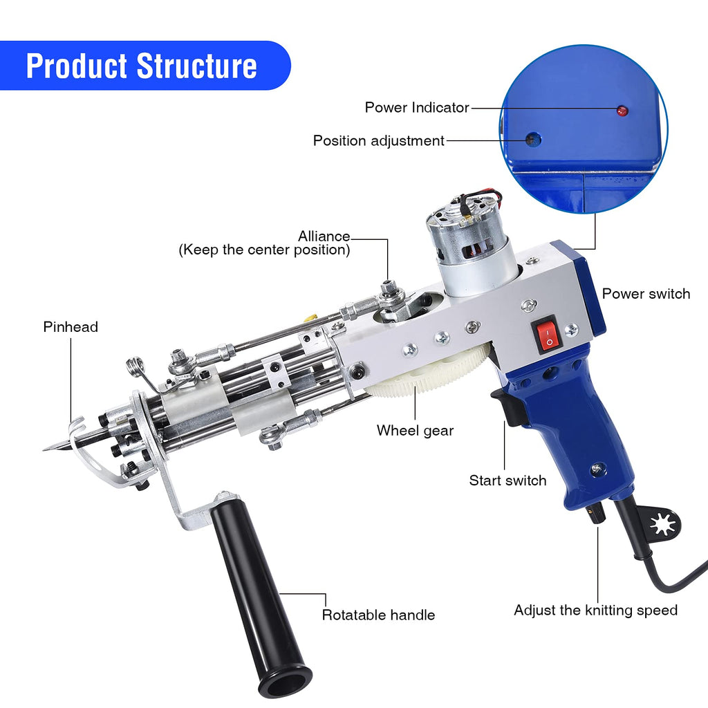 Tufting Gun Cut Pile and Loop Pile 2 in 1 Electric Rug Gun Machine Starter Kit for Tufting Lover