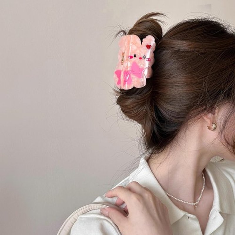 Rabbit Hair Claw Clip Acetate Strong Grip Hair Jaw Clip 3.35 Inch Cute Animal Hair Claw Clamp for Women Girls, Pink&Rose Red