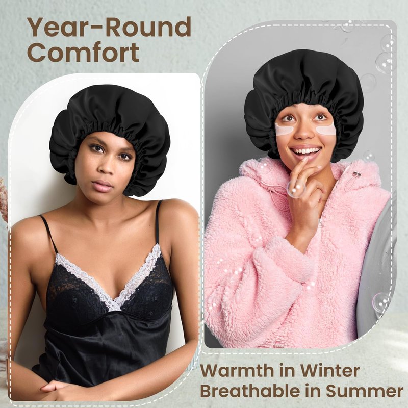 Zixsavk Adjustable Double Layer Silk-Satin Hair Bonnet for Women - Sleep Hair Protector Ideal for Natural Curly Hair, Anti-Frizz & Moisture Retention (black,Large)