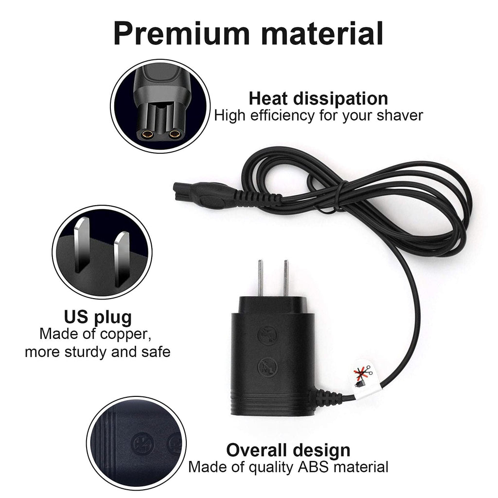 Electric Shaver Power Cord Compatible with Philips Norelco HQ8505 7000 5000 3000 Series Electric Shaver Aquatec Arcitec Multigroom Beard Trimmer & More 15V AC Portable Power Supply Cord