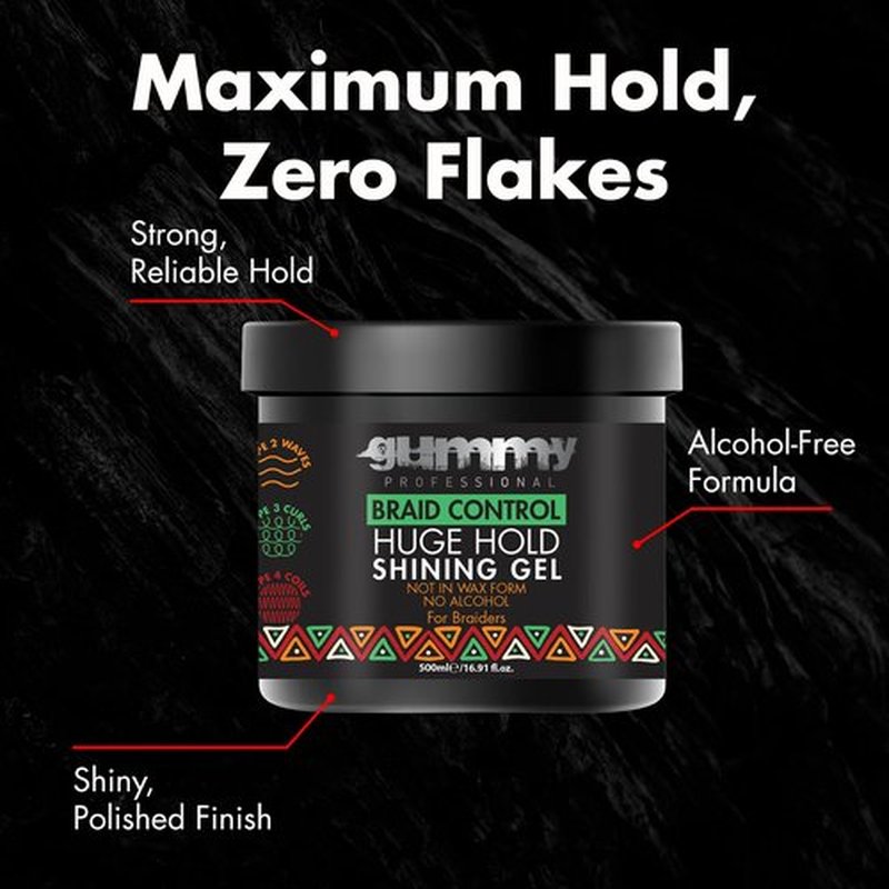 Gummy Professional Braid Control Hair Gel – Extreme Hold Edge Control for Braids, Locs, and Dreads – Shining Styling Gel for Men and Women – Anti-Frizz, Residue-Free, Professional Formula – 500ml