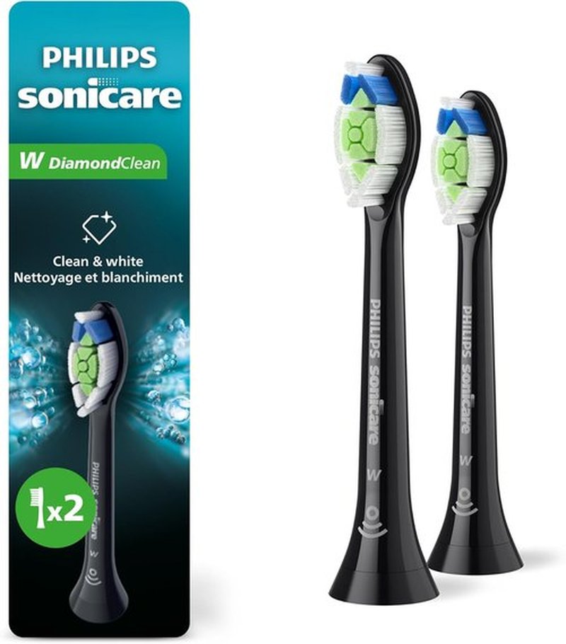 Philips Sonicare W DiamondClean - Replacement Electric Toothbrush Heads, Black, 2 Pack, HX6062/95