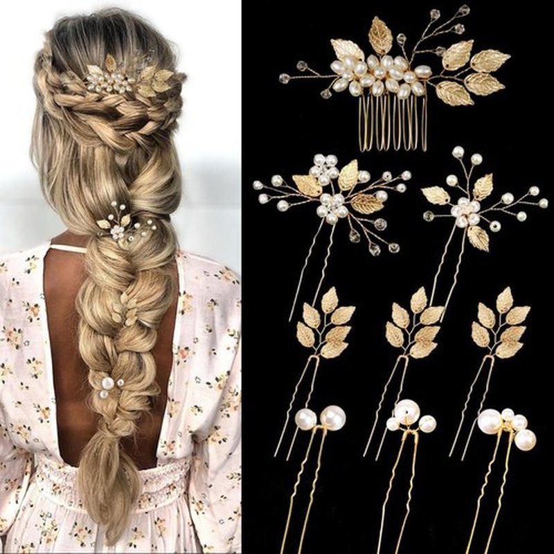 9PCS Gold Leaf Wedding Bridal Hair Pins Clips Vintage Hair Headpiece Jewelry for Bridesmaids Brides Flower Girls Hair Accessorie(Leaf Style)