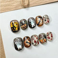 Halloween Press on Nails Short Square Fake Nails Press Ons Cute Glitter Nails with Bat Pumpkin Spider Web Designs False Nails Blood Full Cover 3D Artificial Stick on Nails for Women DIY 30Pcs