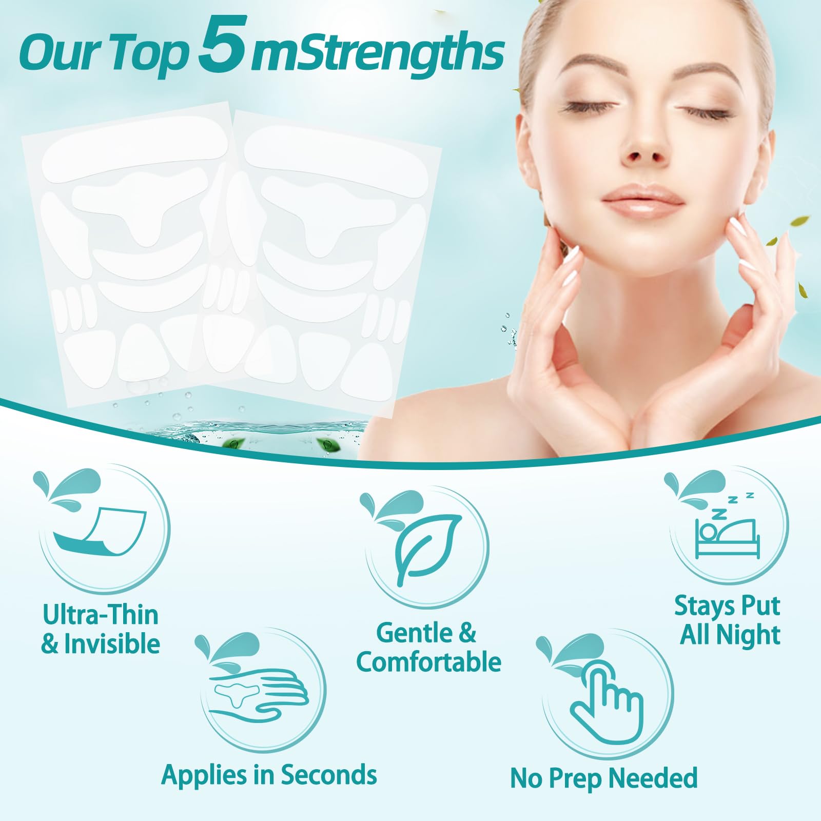 Face Wrinkle Patches Overnight, 208Pcs Wrinkle Tape for Face & Forehead, Anti-Wrinkle Facial Patches for Sleep, Face Tape for Wrinkles, Forehead & Smile Lines Patches, Comfortable Stay-On Design