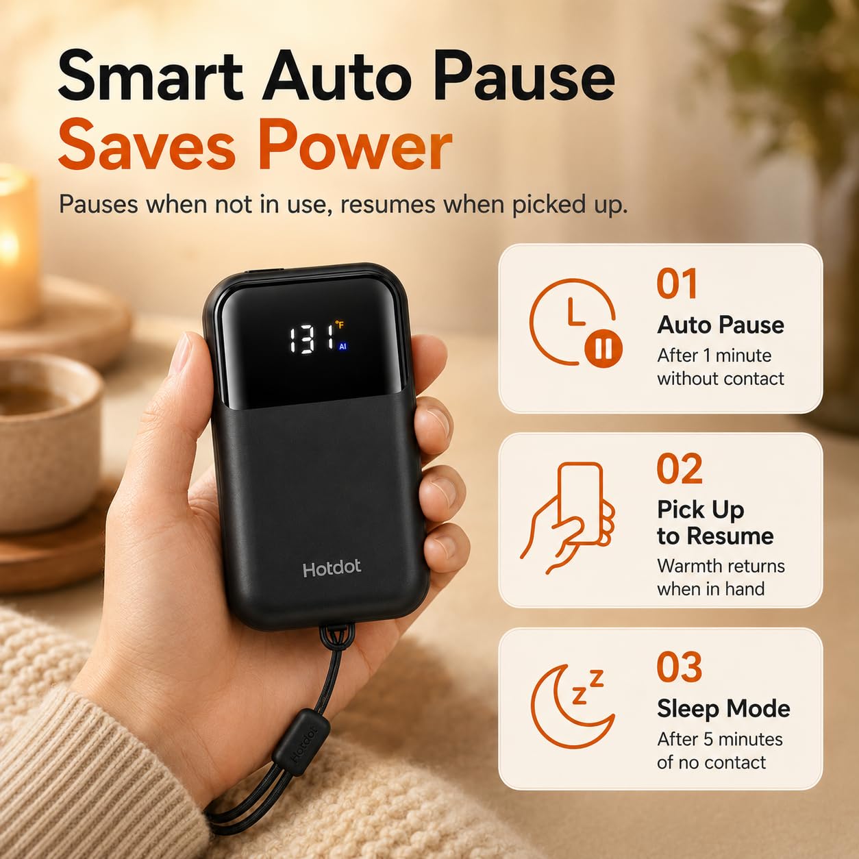 Rechargeable Hand Warmers 2 Pack, Electric Pocket Warmers with LED Temp & Battery Display, Smart Auto Pause, 4 Heat Levels 104-131°F, Fast Heating for Gloves, Camping Hiking, Gifts for Men Women