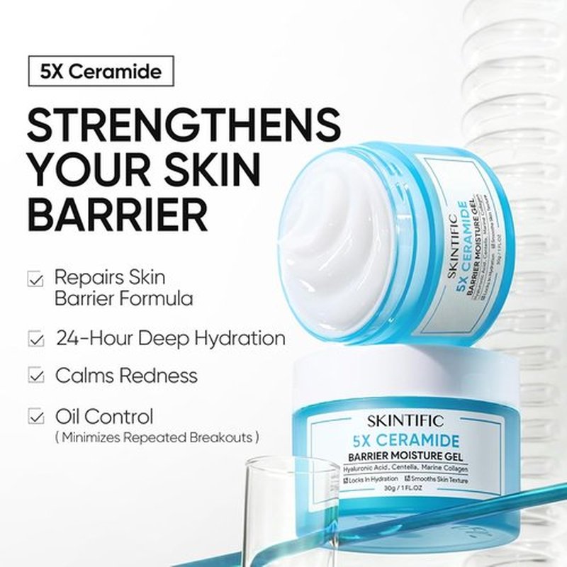 Skintific Face Moisturizer - 5X Ceramides & Hyaluronic Acid for Sensitive/Oily Skin | 30g/1 fl.oz