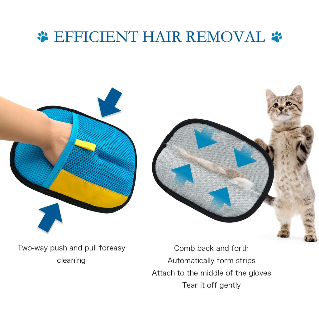 Cosyiker 3pc Pet Hair Removal Gloves, Reusable Cats & Dogs Pet Hair Removal Tool,Efficient Pet Hair Removal Electrostatic Gloves is Suitable for Clothes, Sofas, Beds and Carpets (Blue)