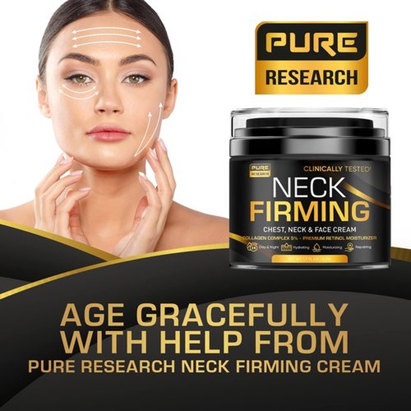 PURE RESEARCH Neck Firming Cream - Anti-Wrinkle Moisturizer for Face, Neck & Décolleté - Lifting & Hydrating