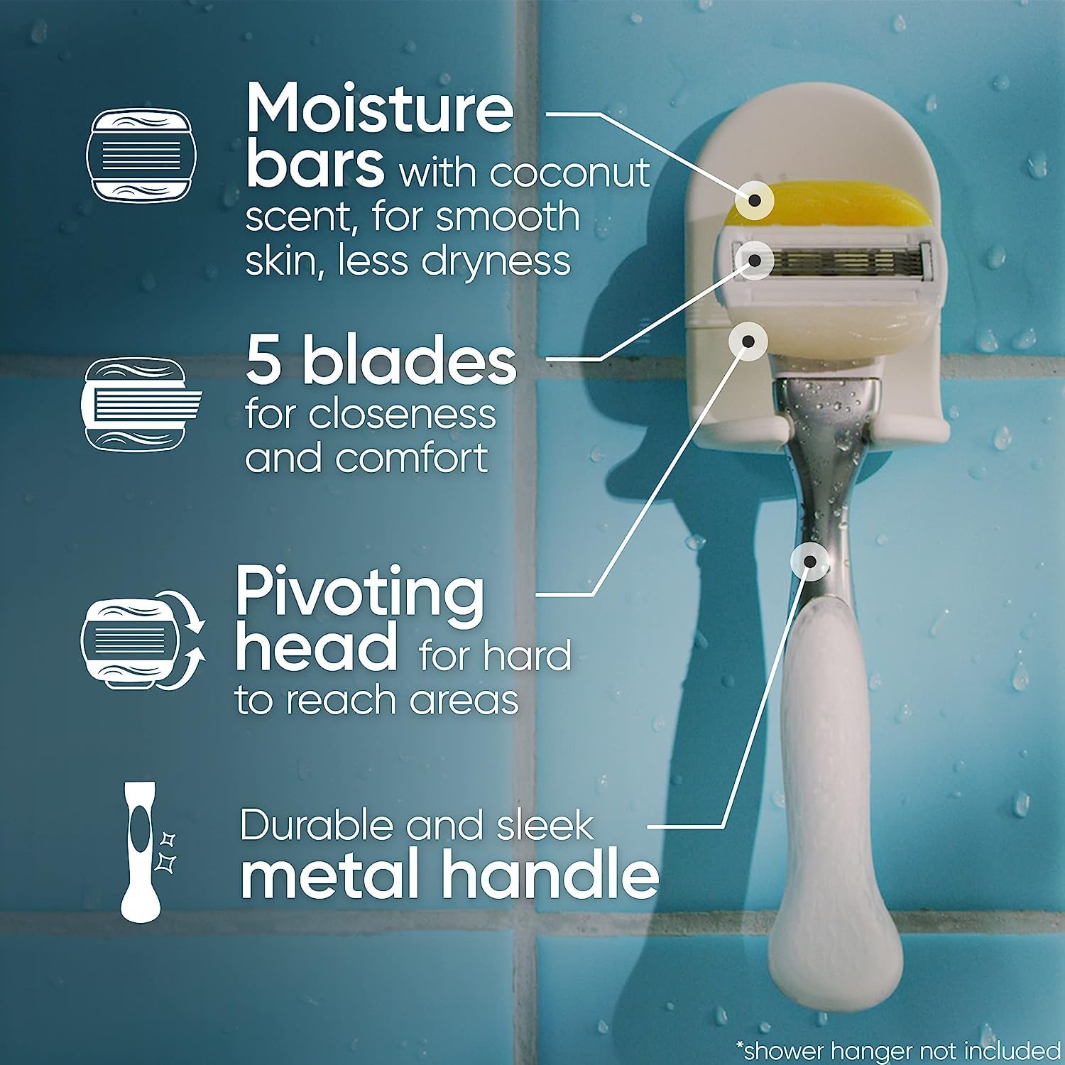 Gillette Venus Comfortglide with Olay Coconut Womens Razor Handle + Blade Refills, Silver, 2 Count (Pack of 2)
