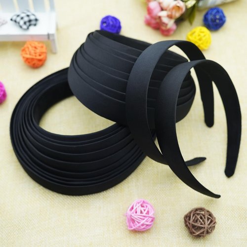 enop Black Satin Headbands for Women 1 Inch Anti-slip Black Ribbon Hair Bands for Girls Plain Hard Headbands for Crafts 16 Pack