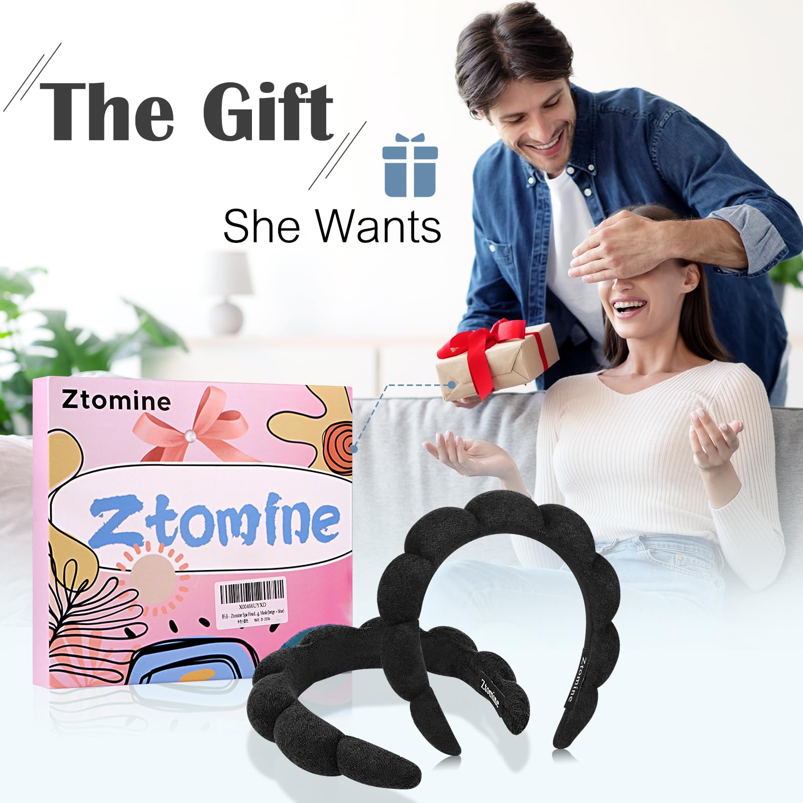Ztomine Spa Headbands for Washing Face or Facial, Set of 2 Skincare, Terry Cloth Headband Combo Pack - Puffy Makeup Headbands for Face Washing, Mask, Skin Treatment