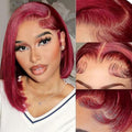 CFY Bob Wig Human Hair 13x6 HD Lace Frontal Short Straight 8 Inch Lace Front Bob Wigs Human Hair Pre Plucked Glueless 200% Density Wine Red 99J Burgundy Color