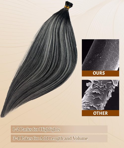 Belaved 1BSilver I Tip Hair Extensions Real Remy Human Hair Extensions Straight Add Length Volume Seamless Invisable #550 for Party Wedding 24inch 50g