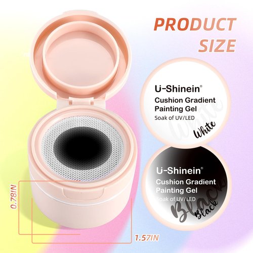U-Shinein Cushion Gradient Painting Gel, Black&White Ombre Nails Aura Nails Full Coverage Precise Control of Each Dip Matte Effect Non-Wipe Long Lasting French Manicure Soak Off UV LED DIY Nail Art