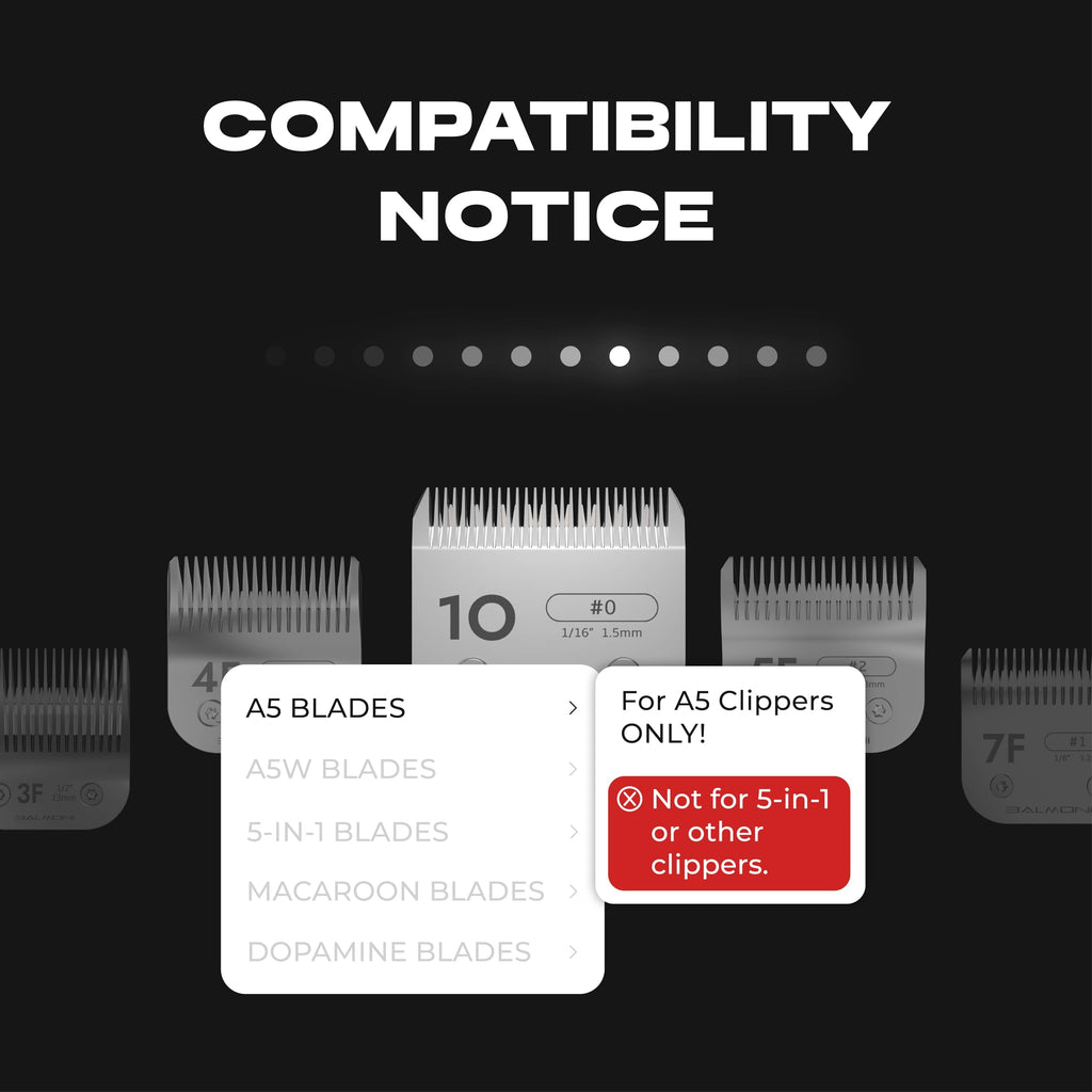 BALMONI Professional A5 Blades – Powder Metallurgy + Titanium-Ceramic, Low-Heat High-Precision – Fits Wahl, Andis, Oster, Heiniger A5 Clippers, Parent (#4F 9.5mm-3/8)