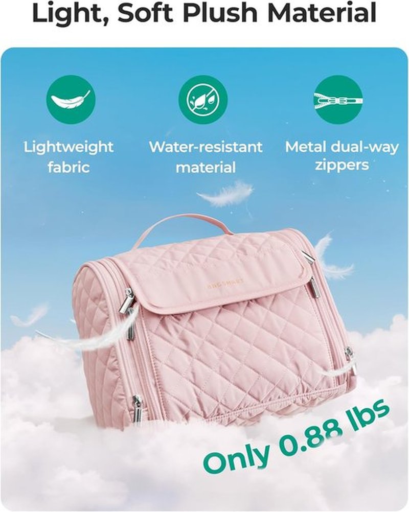 BAGSMART Travel Toiletry Bag - Large Capacity Cosmetic Organizer with Hanging Hook & Water-Resistant Design