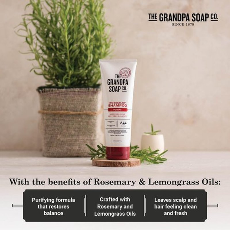 The Grandpa Soap Company Rosemary Shampoo - With Rosemary Oil and Lemongrass Oil, Leaves Scalp and Hair Feeling Clean and Fresh, All Hair Types, Vegan, Sulfates and Parabens Free, 8 Fl Oz 2 Pack