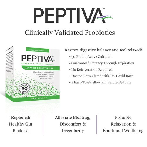 Peptiva Advanced 50 Billion CFU Probiotic - Digestive Relief - Clinically Validated, Premium Probiotic, 30ct