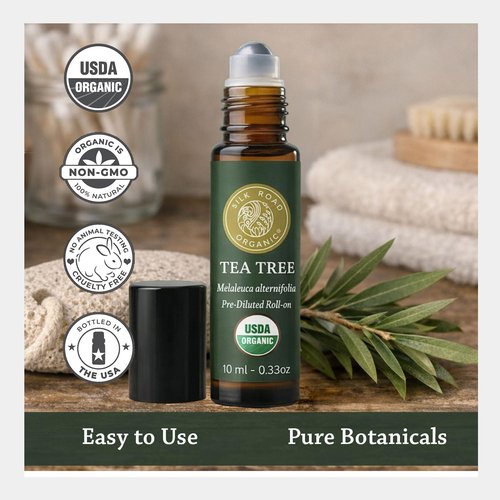 Silk Road Tea Tree Essential Oil Roll-On | 100% Pure USDA Certified for Healthy Skin & Nail Care - 10 ml
