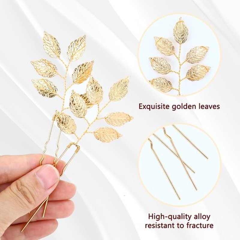 inSowni 12 Pieces Decorative Bridal Wedding Party Prom U-Shaped Gold Metal Eucalyptus Leaf Hair Pins Headpieces Hair Accessories for Brides Bridesmaids Women Girls