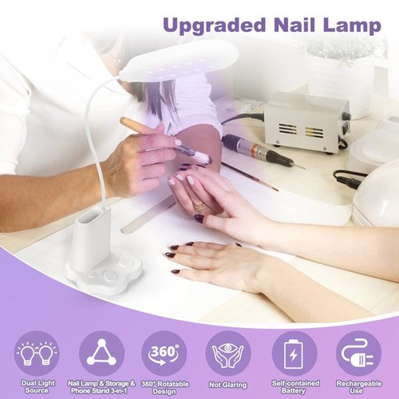 Saviland Goose Neck U V Nail Lamp: Flash Cure LED Nail Lamp 360° Rotatable Hands-Free 2-in-1 Gel Polish Curing Nail Lights with Nail Brush Holder Nail Art Nail Salon Manicure Home DIY
