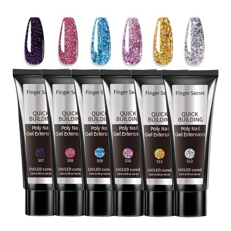 Finger Secret Poly Gel 6-Colors Set ,Shiny Poly Nail Gel,New Upgrade Shiny Style Multiple Nail Extension Combinations Shine Your Life